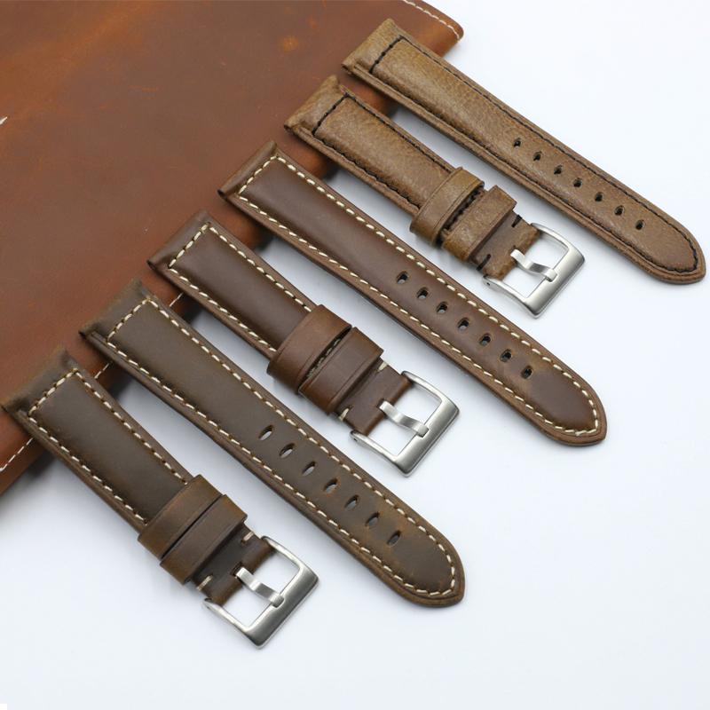 Retro Watch Band Leather Strap 20mm 22mm 24mm Green Wine Red Wrist Bracelet Quick Release Watch Strap Men Watches Accessories