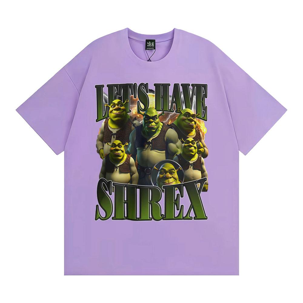 Смешная футболка с графическим мемом Shrek 'Давайте устроим Шрекса' Унисекс Женская Мода Винтажные Футболки с Коротким Рукавом Хлопок Свободная Оверсайз Футболка