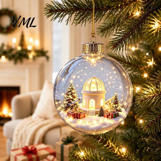 Winter Theme Party Favors Lighted Christmas Ornaments, 3D Miniature Scene Hanging Balls with Warm LED Light, Cute Festive Home Desktop Decorations