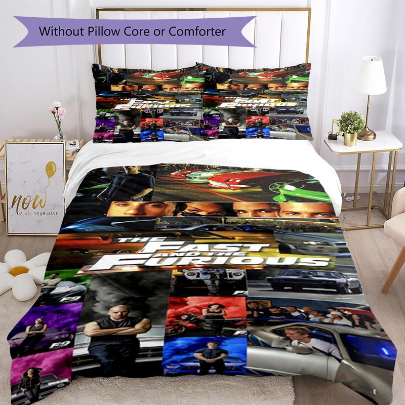 3pcs Fast & Furious Bedding Set Duvet Cover Closure Includes 1 Duvet Cover & 2 Pillowcases, Soft and Comfortable for All Seasons.