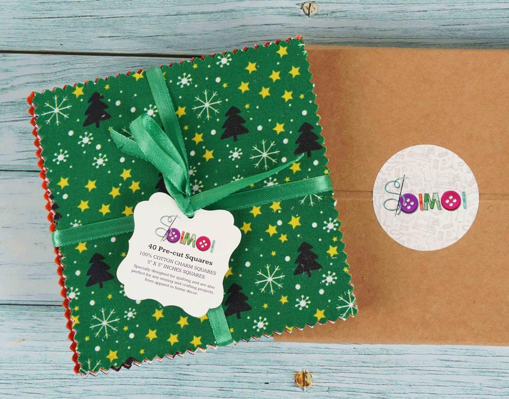 Soimoi Christmas Theme Print Precut 5-inch Cotton Fabric Quilting Squares Charm Pack DIY Patchwork Sewing