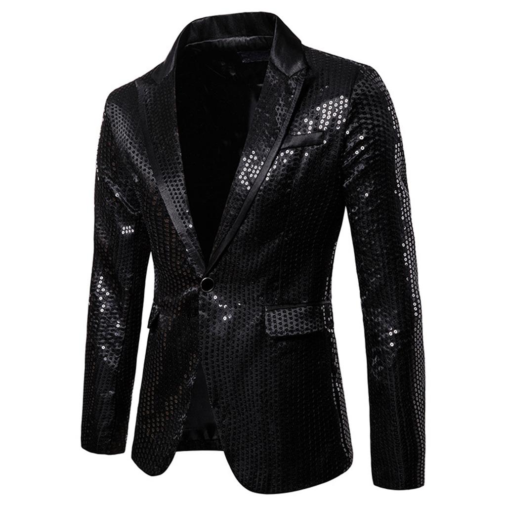 Men's Wedding Party Bright Sequin Shiny Suit Wave Pattern Slim Fit Single Button Singer Stage Performance Clothes