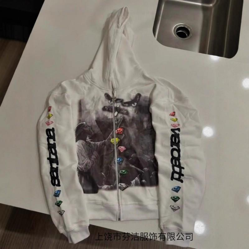 American Retro Harajuku Street Gothic Hip Hop Cartoon Print Zip Up Hoodie Loose Sweatshirt
