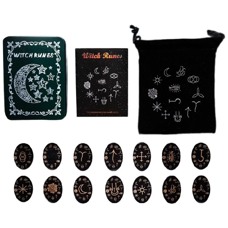 Набор рунических камней, руны из массива дерева с коробкой для путешествий, гаданий, колдовства