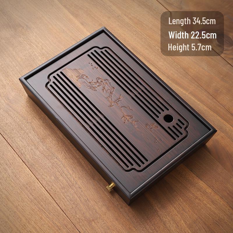 Бамбуковый чайный поднос с резервуаром для воды - Простой прямоугольный дизайн для чайных наборов