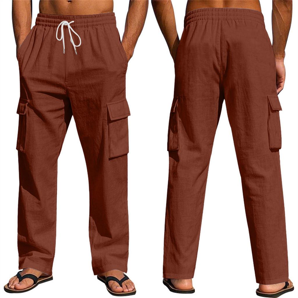 Мужские льняные брюки Four Seasons Thin Breathable Cargo Multi-pocket Loose Casual Wide Leg