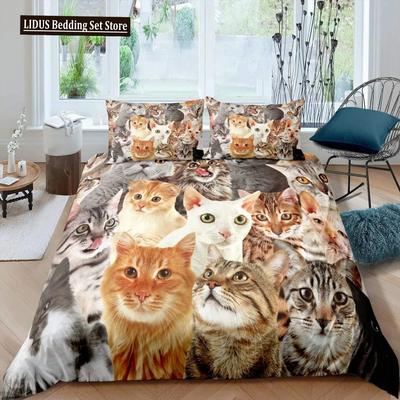 3D Кошка Милый котенок Узор Пододеяльник Кошка Детская Спальня Украшение Кошачий Комплект Постельного Белья Для Женщин Девочек Мальчиков Подарки На Молнии 3 шт
