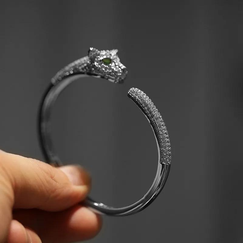 Новый инкрустированный браслет, Новый открытый браслет с головой леопарда и фиолетовым леопардом, Модный