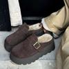 Замшевые женские тапочки на платформе, короткие плюшевые дизайнерские туфли на плоской подошве из хлопка, мюли, тренд 2025 года, теплые зимние ботинки, уютные зимние туфли Zapatos Mujer