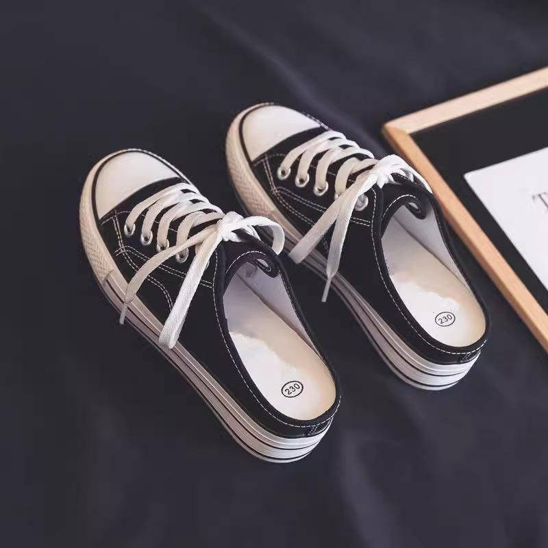 Подошва толщиной 5 см, внутренняя высота увеличивается без каблука, два способа носки, весна-лето 2025, новая корейская версия, полусабо, студенческие парусиновые туфли, женские