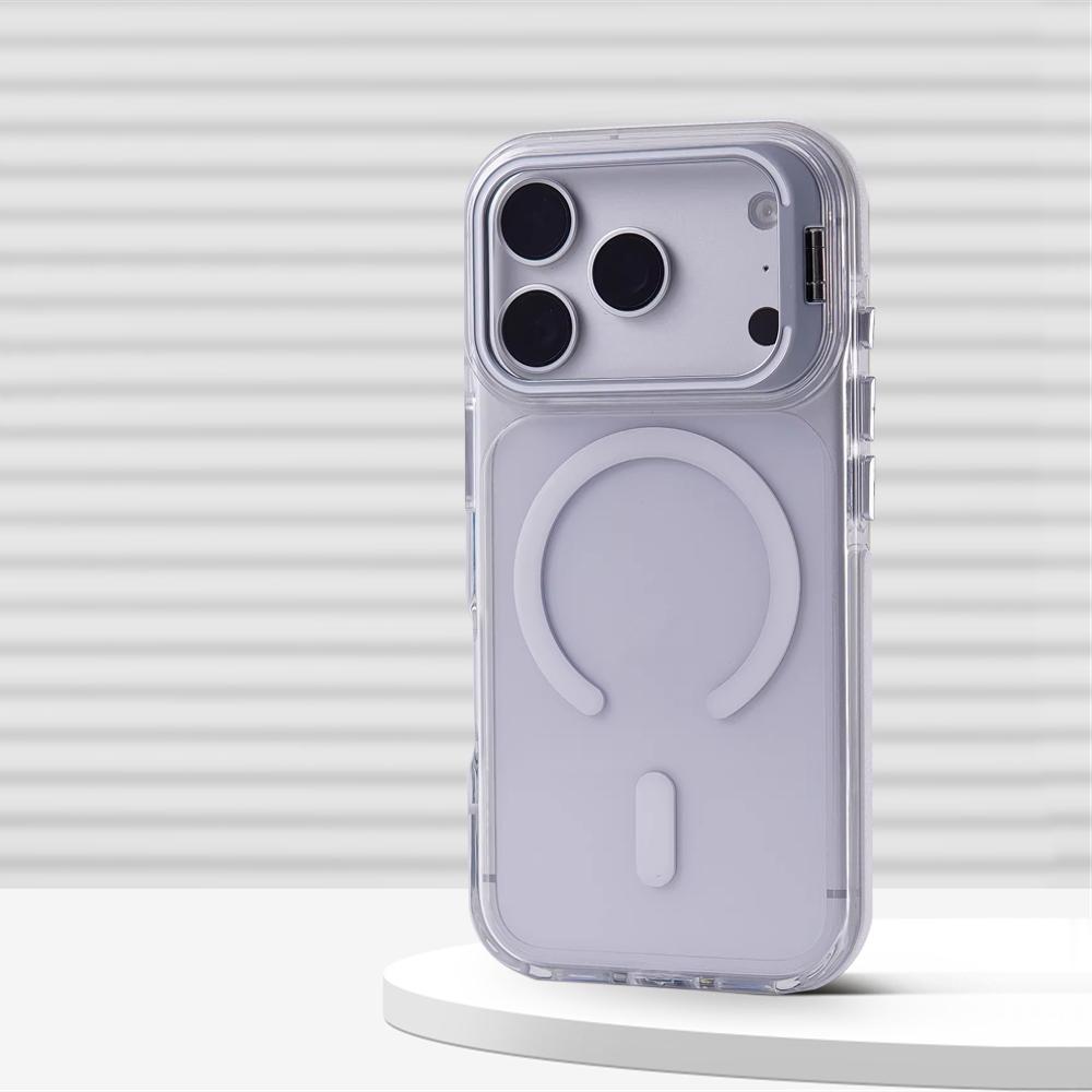 Invisible Alloy Lens Stand Magnetic Armor Case For iPhone 17 Air 16 15 14 Plus 13 12 Pro Max Magsafe Anti-Slip Transparent Cover