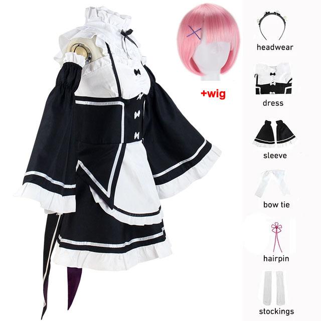 Рэм/Рем Косплей Re:Zero Kara Hajimeru Isekai Seikatsu, черный костюм, платье служанки, костюм на Хэллоуин, аниме, праздничное платье