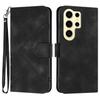 For Samsung Galaxy S24 Ultra Wallet Case Line Imprinted PU Leather Phone Cover with Strap