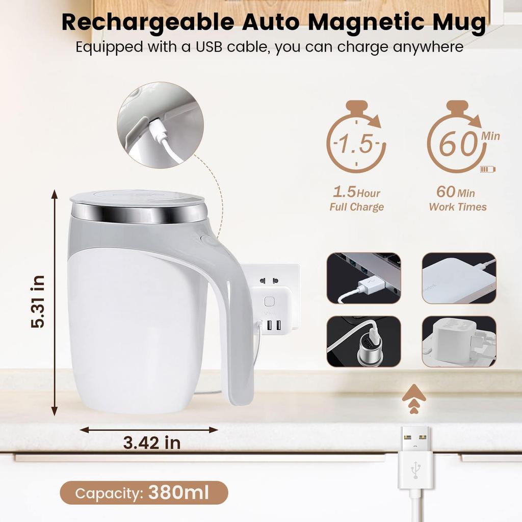 Self Stirring Coffee Mug, Electric Self Mixing Mug Automatic Magnetic Coffee Cup, Rechargeable 380ML Stainless Steel Mug for Coffee Milk Cocoa Tea