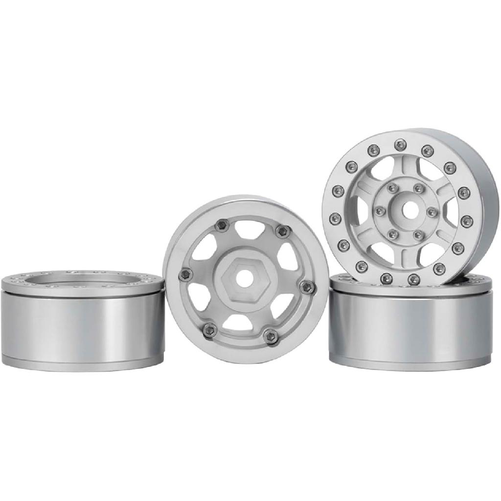 4PCS 1.55 inch Metal Beadlock Wheels Rim Hub RC Aluminum Alloy Wheel Replacement for 1:10 RC Rock Crawler Car for Axial 90069 D90 TF2 Tamiya CC01 MST
