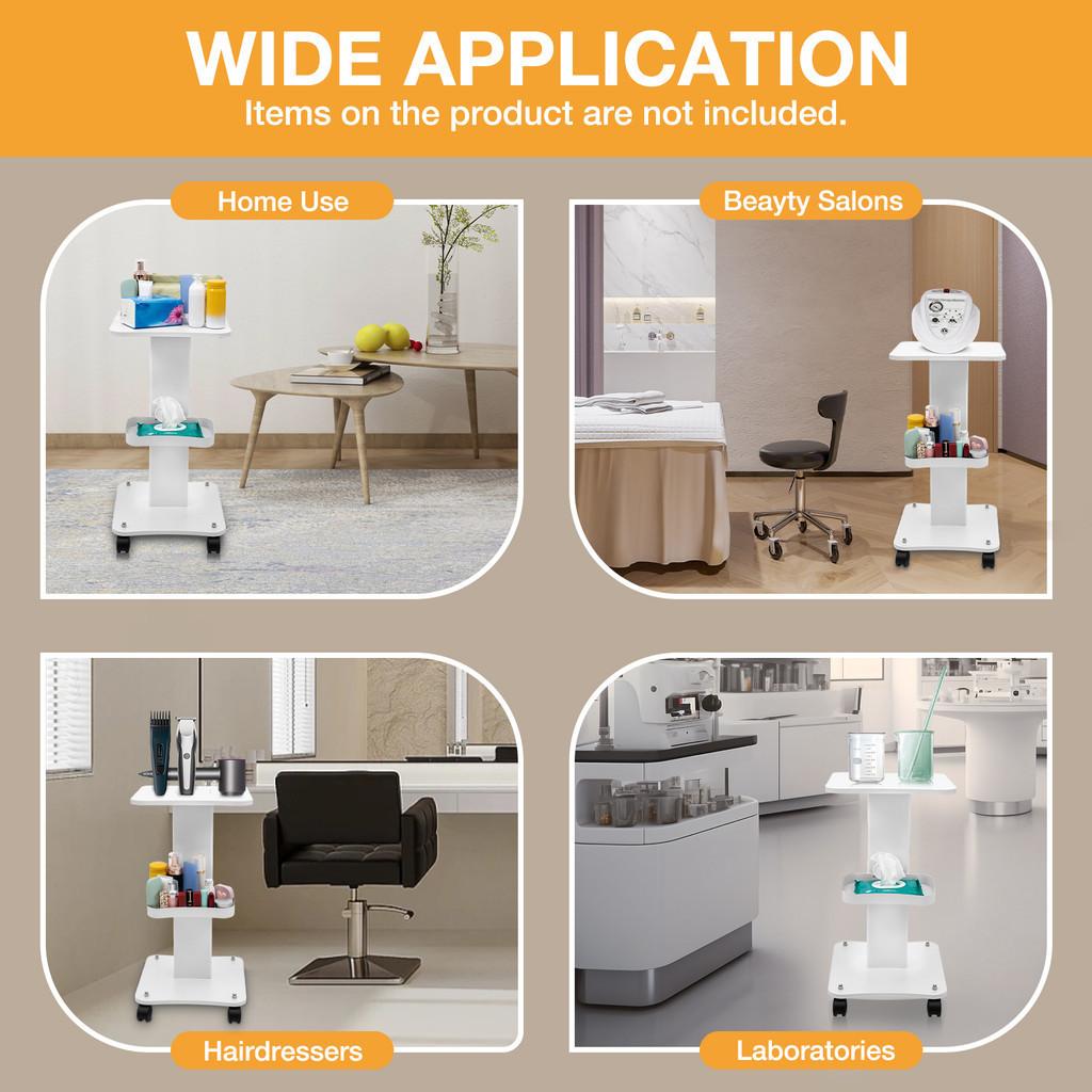 White Beauty Salon Professional Equipment Rolling Trolley Cart Desktop Mobile Storage Rack Multi Layer Storage Tool Tray 35*38*69cm