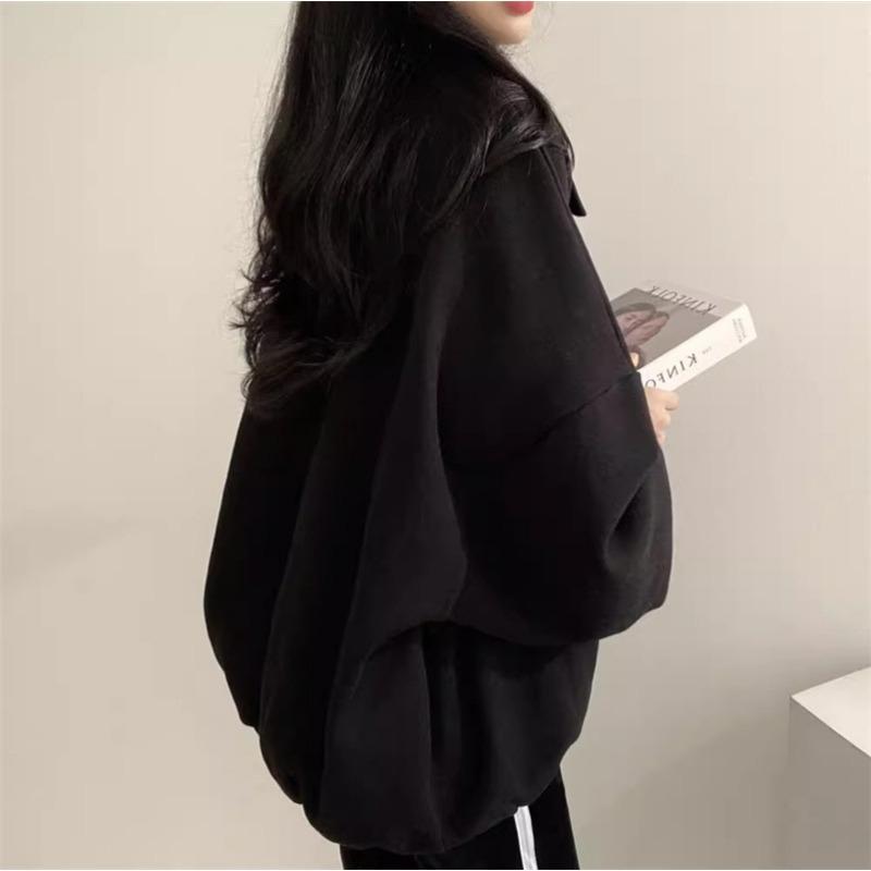 Women Polo Collar Loose Long Sleeve Casual Solid Sweatshirt Top Outerwear