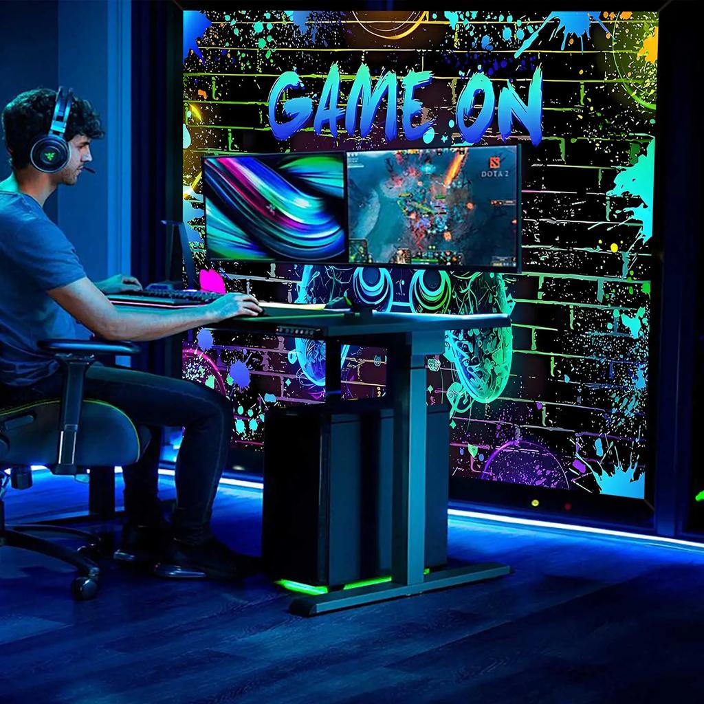 Game background on video game Upgrade Birthday Party decoration video game Happy Birthday background game Night arcade neon