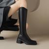 Krazing Pot ПУ осенне-зимняя обувь на толстом высоком каблуке, сапоги для верховой езды с квадратным носком, европейский стиль, сохраняющие тепло, высокие сапоги