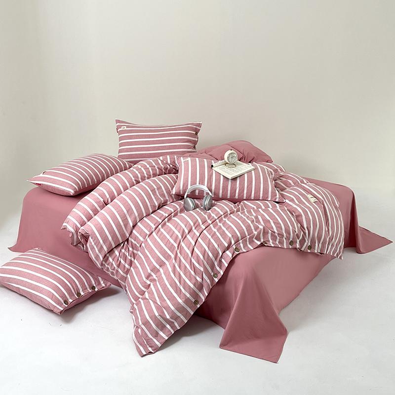 Stripe Bedding Set Plaid Duvet Cover 100% Washed Cotton 4pcs Bedding for Winter Bed with Sheet Pillowcases Home Textiles