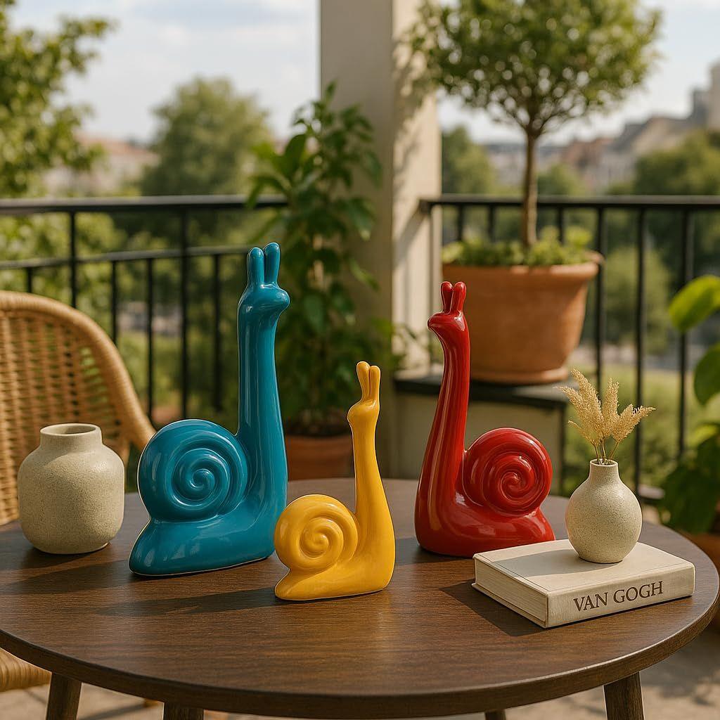 Modern Lucky Snail Family Ceramic Statues for Home Decor (Pack of 3, Multi-Coloured)