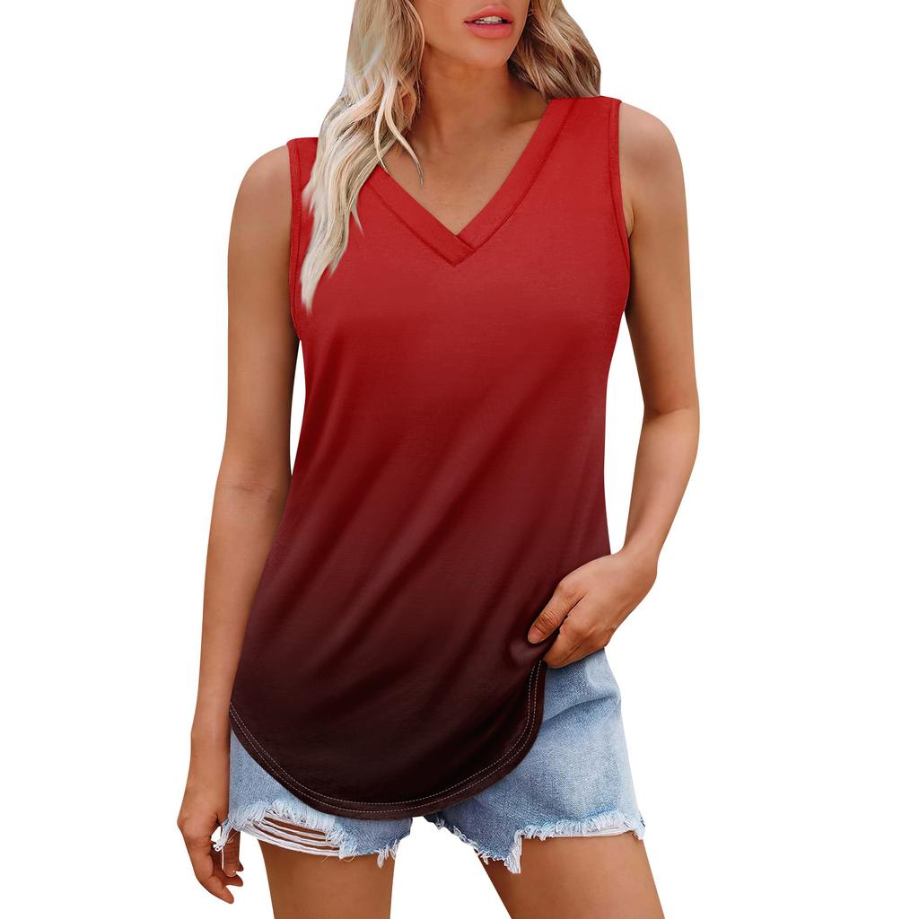 Женская майка с V-образным вырезом и принтом, повседневная майка, свободный крой, топы без рукавов, струящиеся