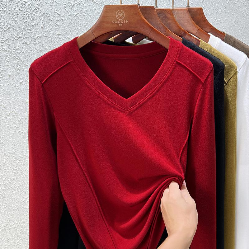 Женский топ с новым дизайном линии «рыбий скелет» на плече, весна-лето, женская базовая рубашка, футболка с длинным рукавом