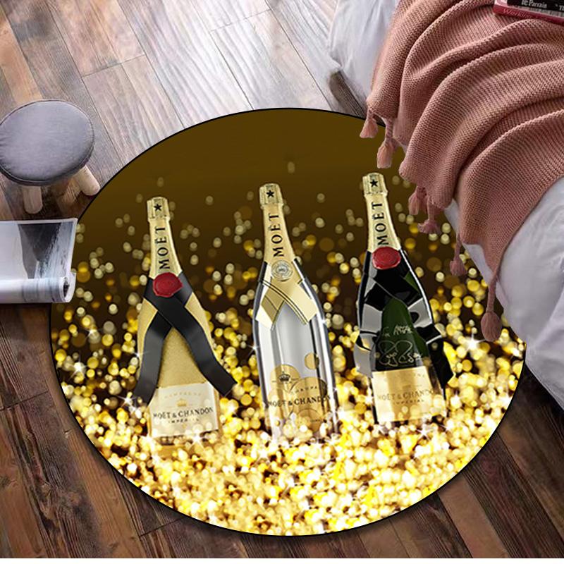 1Pc Moet Chandon champagne Circular Print Rug - home decoration Carpet For Living Room Bedroom Flooring Computer Chair Area Rug