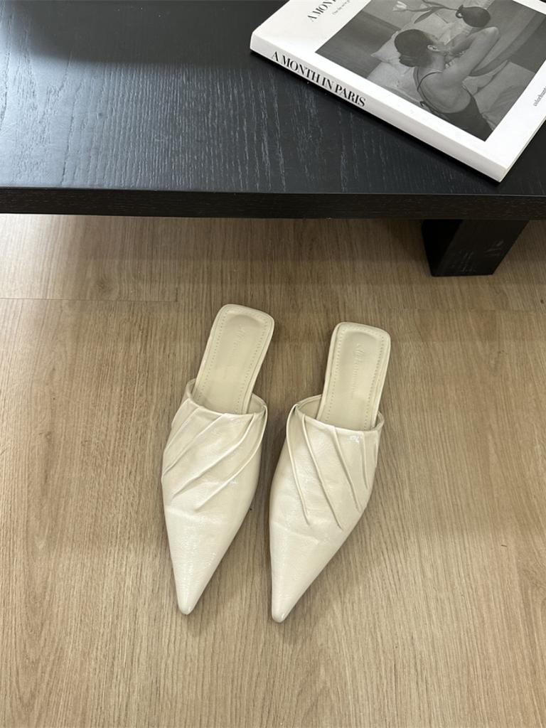 Плиссированные шлепанцы Обувь Женские мюли Обувь Весна 2024 Сандалии Мода Неглубокие слипоны Женские туфли на плоской подошве Женские тапочки