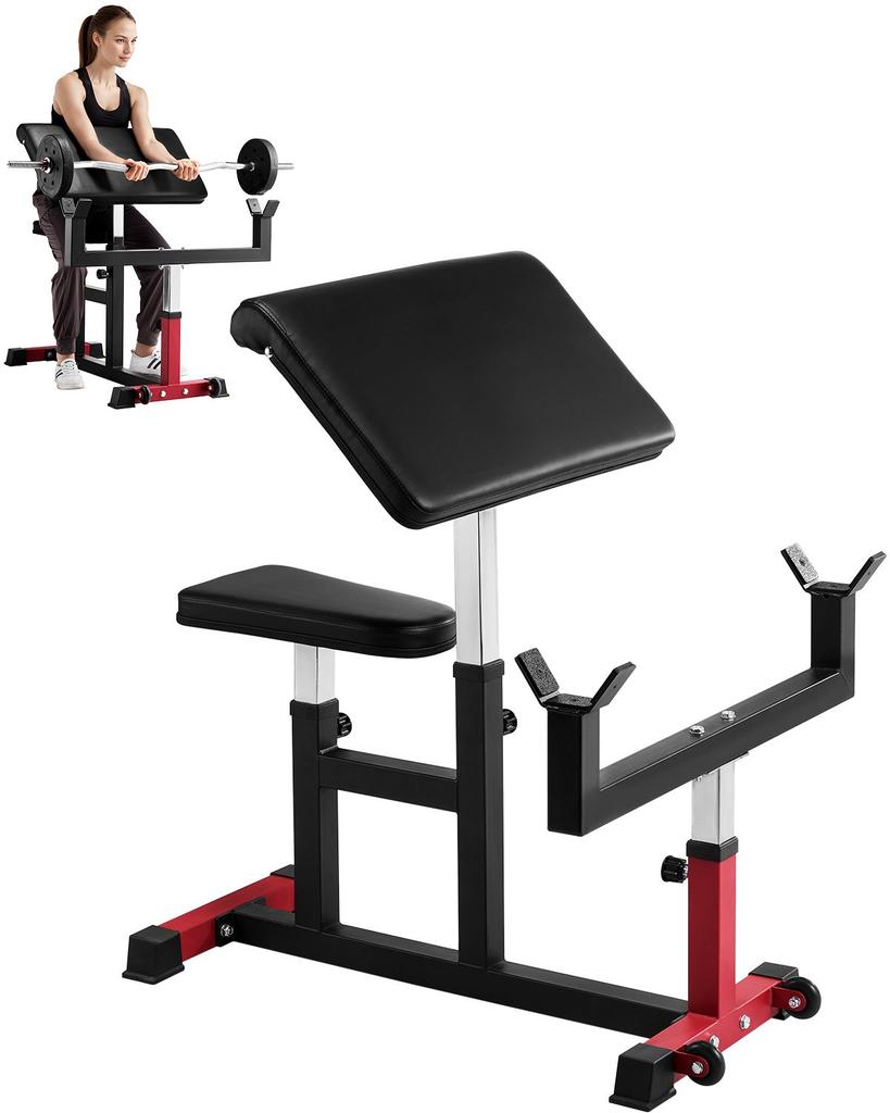 VEVOR Preacher Curl Bench, Strength Training Biceps Machine, Max load 440 LBS Home Gym Equipment, Seated Arm Isolated Barbell Dumbbell Bicep Station