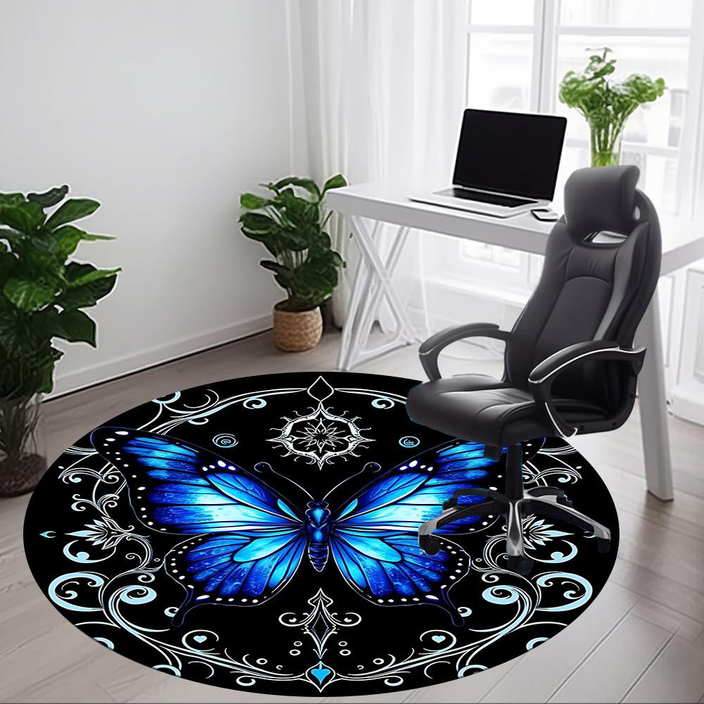 1pc Butterfly Mandala Design Office Round Rug, Carpet for Office, Gaming, Lightweight Round Floor Mat yy260208071
