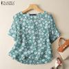 Women Casual O-neck Floral Print Half Sleeve Blouse