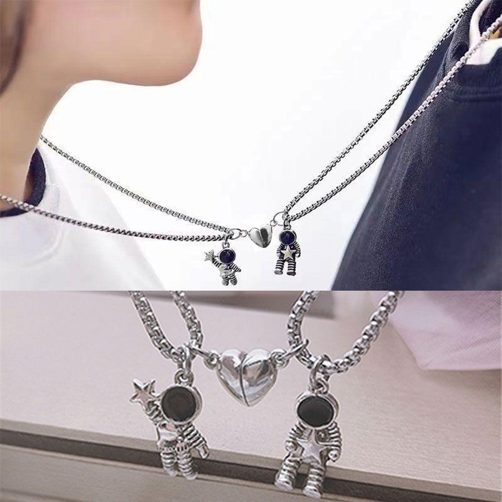 Fashion Creative Magnetic Silver Color Friendship Jewelry Star Couple Necklaces Spaceman Pendant