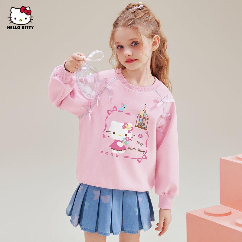 Hello Kitty Girls' Spring and Autumn Sweatshirt 2025 New Casual Cartoon Children's Top for Older Girls Spring Wear