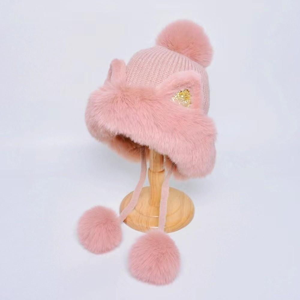 Cartoon Cat Ears Beanie Fluffy Ear Protection Hat Leisure Lei Feng Hat  Children