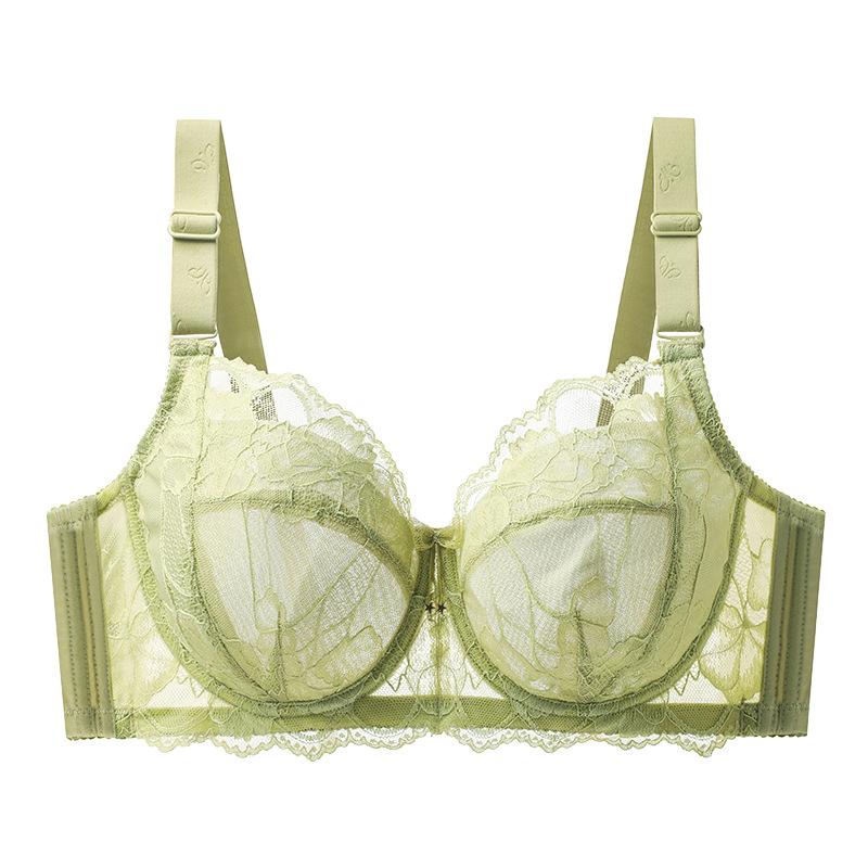 Ultra-thin Sexy Quick-drying Plus-size Bra with Exquisite Transparent Lace Trim and Widened Side Wings for Breast Control