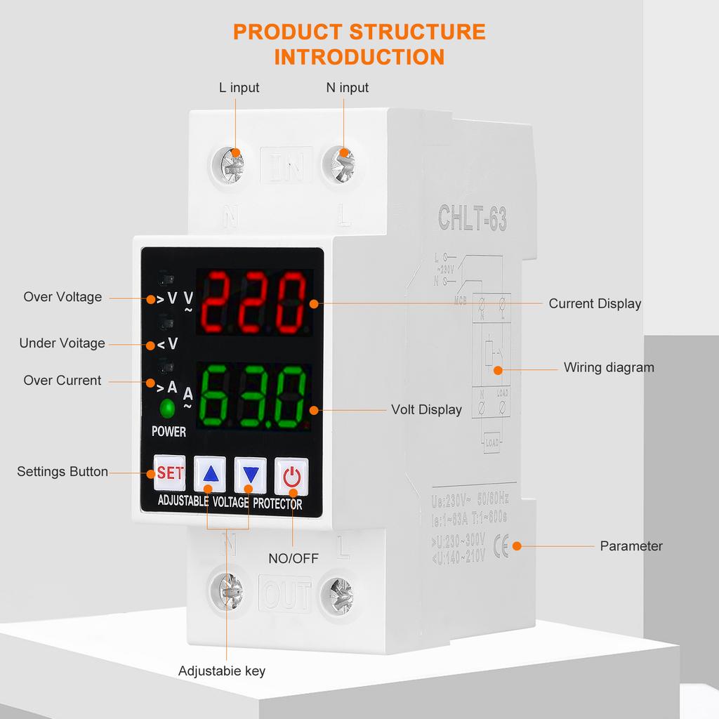 Двойной дисплей. Регулируемая защита по напряжению. Интеллектуальная защита от перенапряжения. Пониженное напряжение. Перегрузка по току.