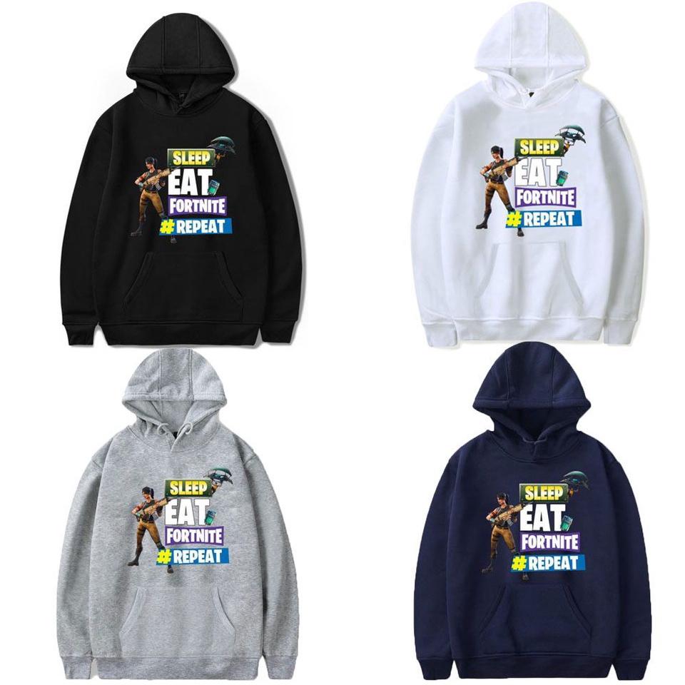Printed Game Fortnite Sleep Eat Fortnite Repeat Casual Long Sleeve Hoodie Cotton