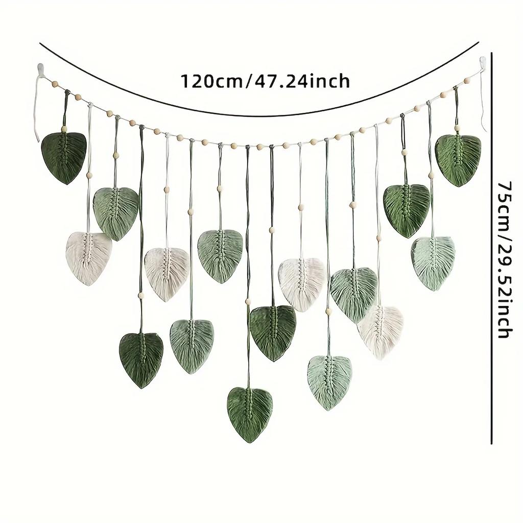 Modern Woven Wall Decor, Beautiful Room Decor, Green Leaves Hanging On The Walls, Bohemian Style, Feather, Ramadan Easter Gift