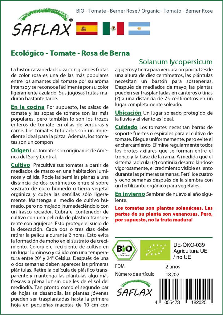 SAFLAX Garden in the Bag - Органический - Помидор - Роза Бернера - 10 семян - С субстратом в подходящем пакете - Solanum lycopersicum