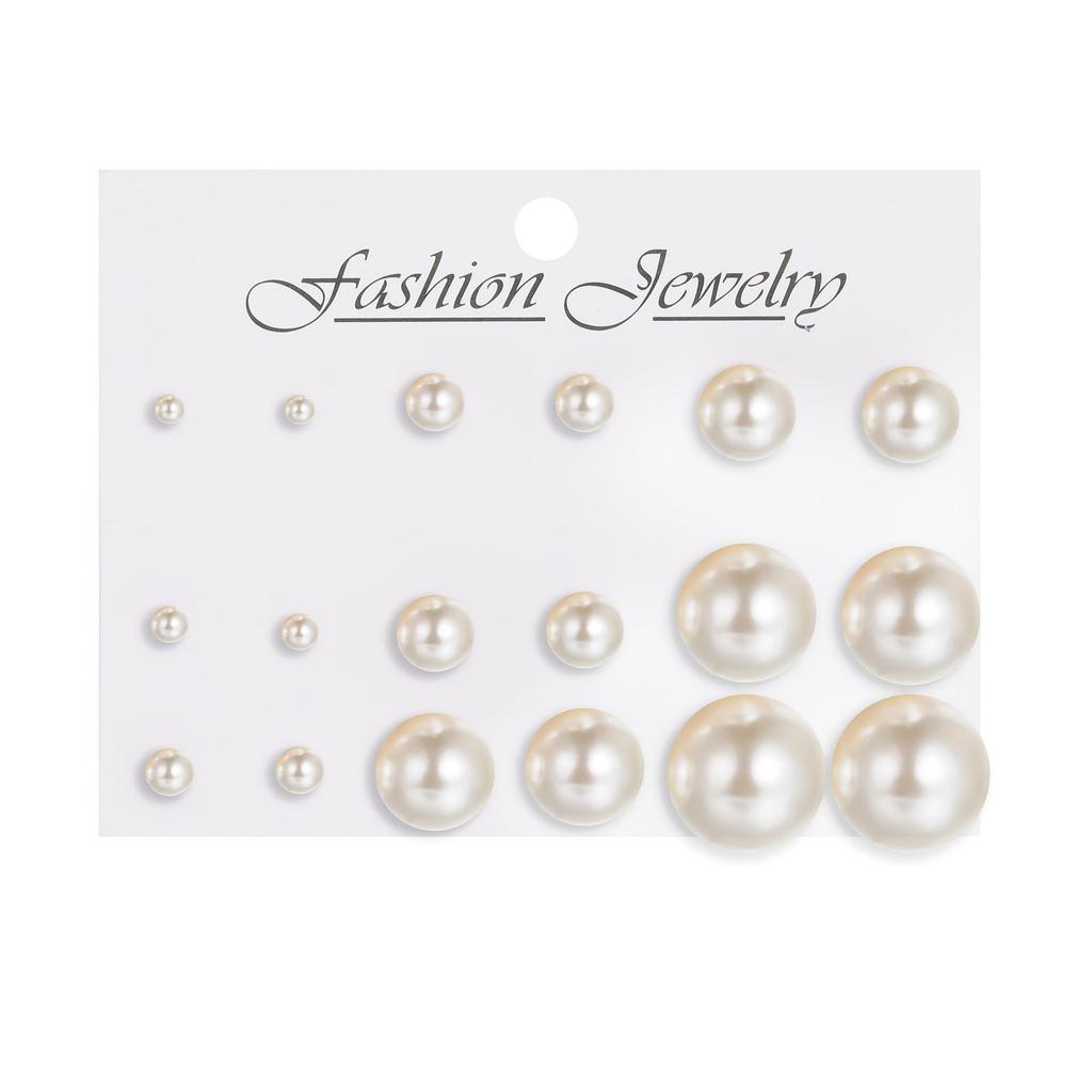 12-Piece Retro Pearl Stud Earring Set: European & American Minimalist Three-Color Collection