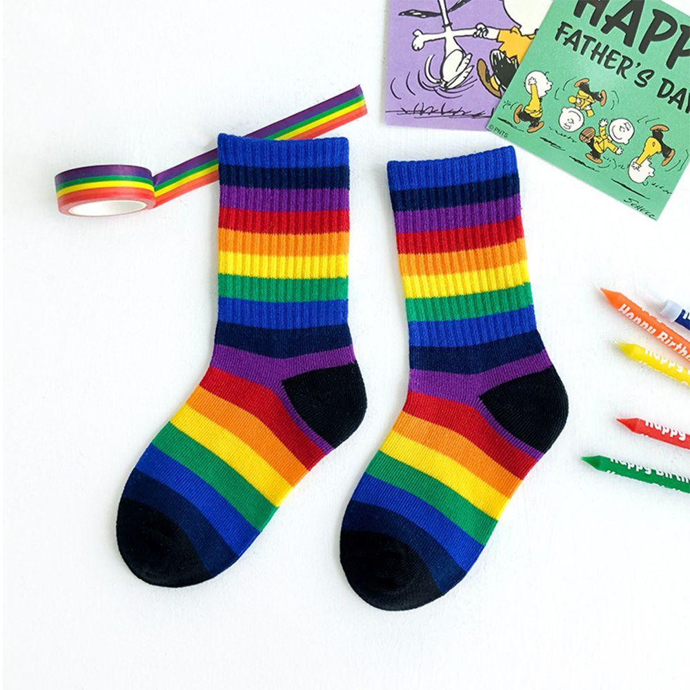 Colorful Stripes Comfortable Baby Kids Cotton Sweet Rainbow Ankle Girls Children Socks Long Sock