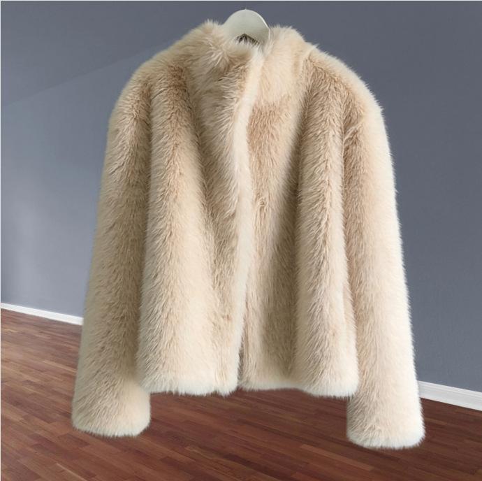 Winter new imitation fox fur coat coat light stand-up collar short age-reducing wool cotton-padded coat women