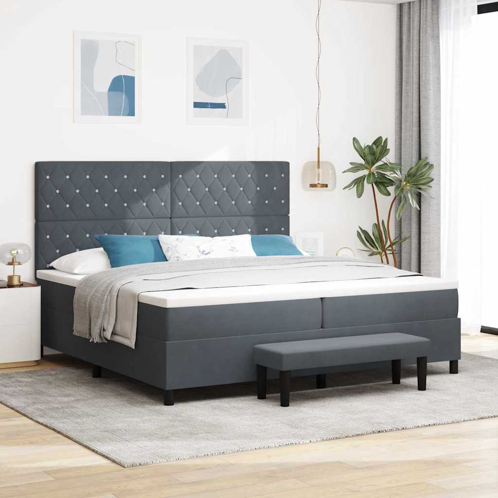 Box Spring Bed with Mattress Dark Grey 200 x 200 cm Velvet