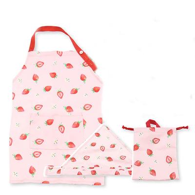 Yakusel набор фартука для детей с высотой хранения на кулиске для готовки клубника и 50518 3-х предметная сумка, 120-150см, бандана, сумка, класс, L, цветок,