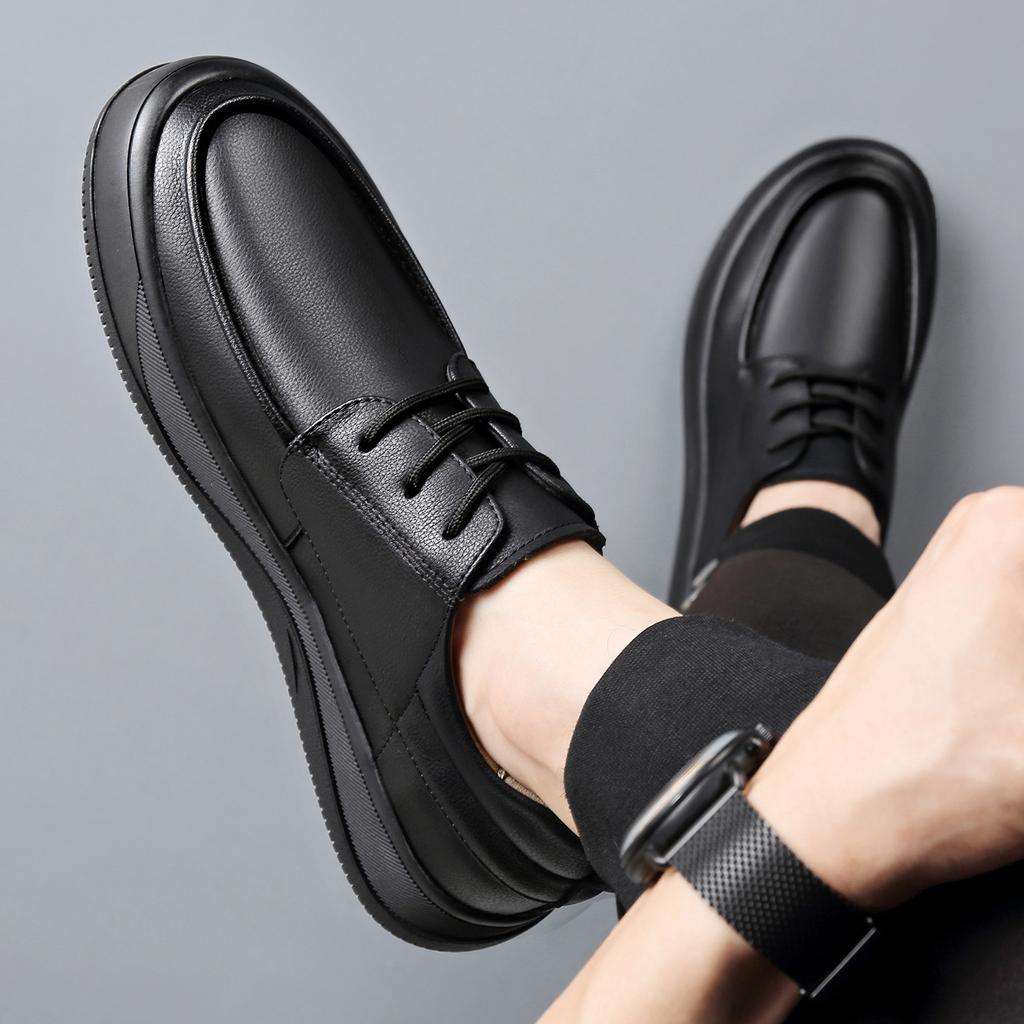 Spring Autumn New Business Leather Shoes for Men Lace Designer Fashion Sports Casual Shoes Male Solid Color Loafers Man