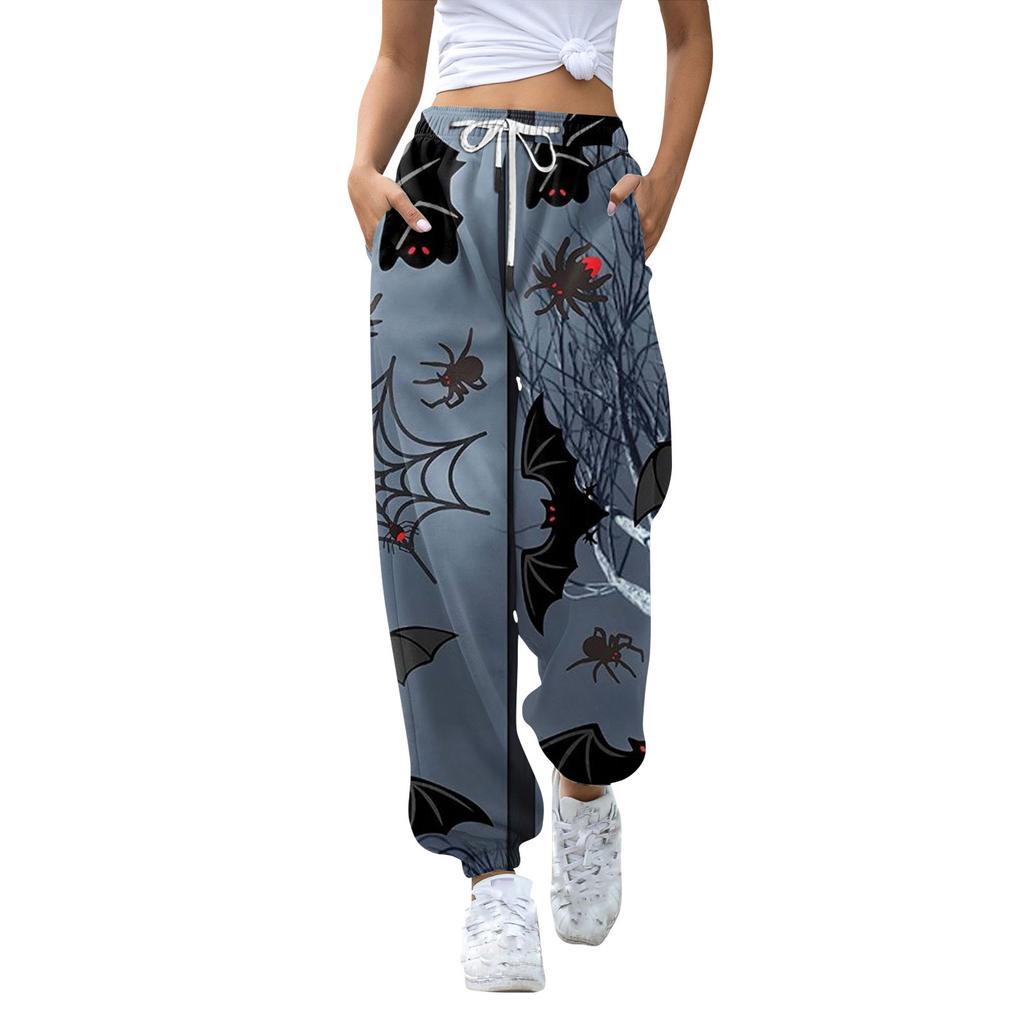 Women's Casual Fashion Halloween Printed Leisure Pants Sweatpants Trousers Drawstring Elastic Waist Drawstring Drawstring Pants