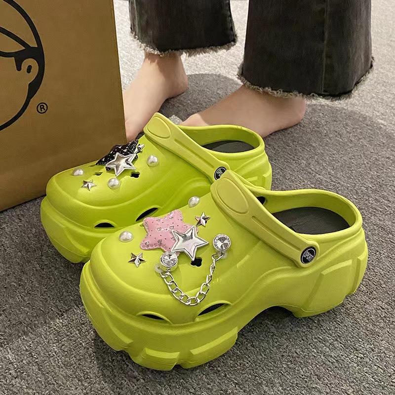 Super thick sweating dog hole shoes women's 2 platform beach shoes to increase the height and cool slippers to wear outside
