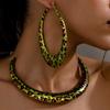 New Trendy Green Leopard Print Exaggerated Necklace Earrings Set for Women