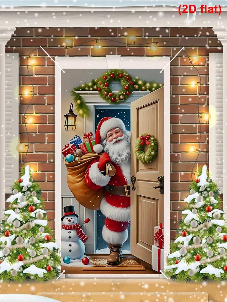Christmas Creative Decorations Door Cover Banner Hanging Cloth